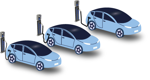 Veículos elétricos sendo carregados em eletropostos